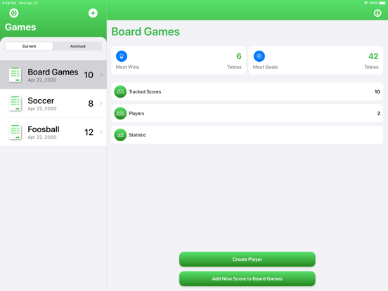 Score Tracking and Statistics iPad screenshot
