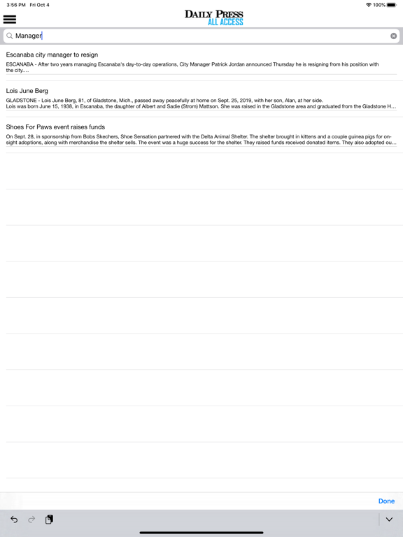 The Daily Press All Access iPad screenshot
