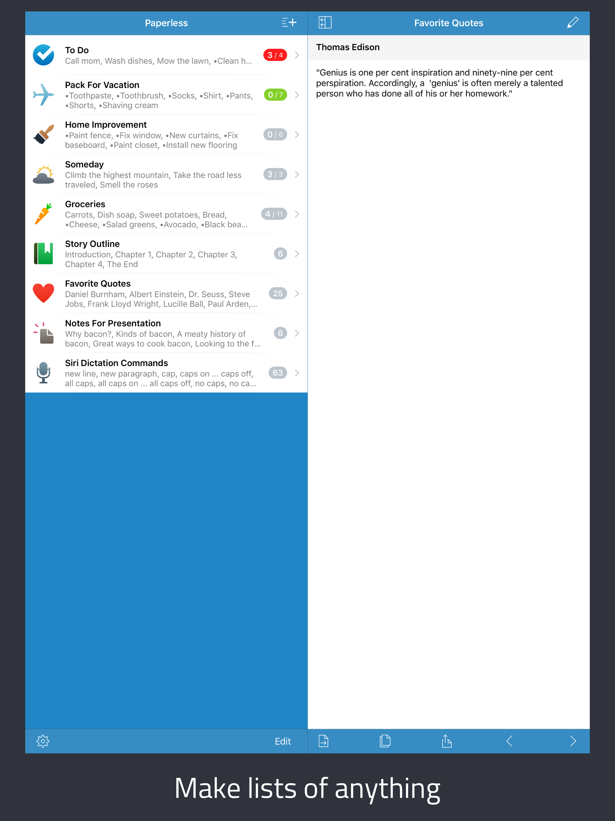 Paperless: Lists + Checklists