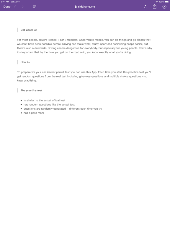 Learner driver knowledge ACT iPad screenshot