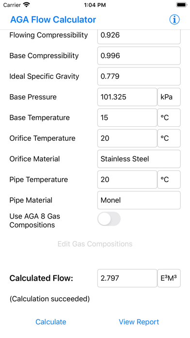 SCADACore AGA Flow Calculator Screenshot