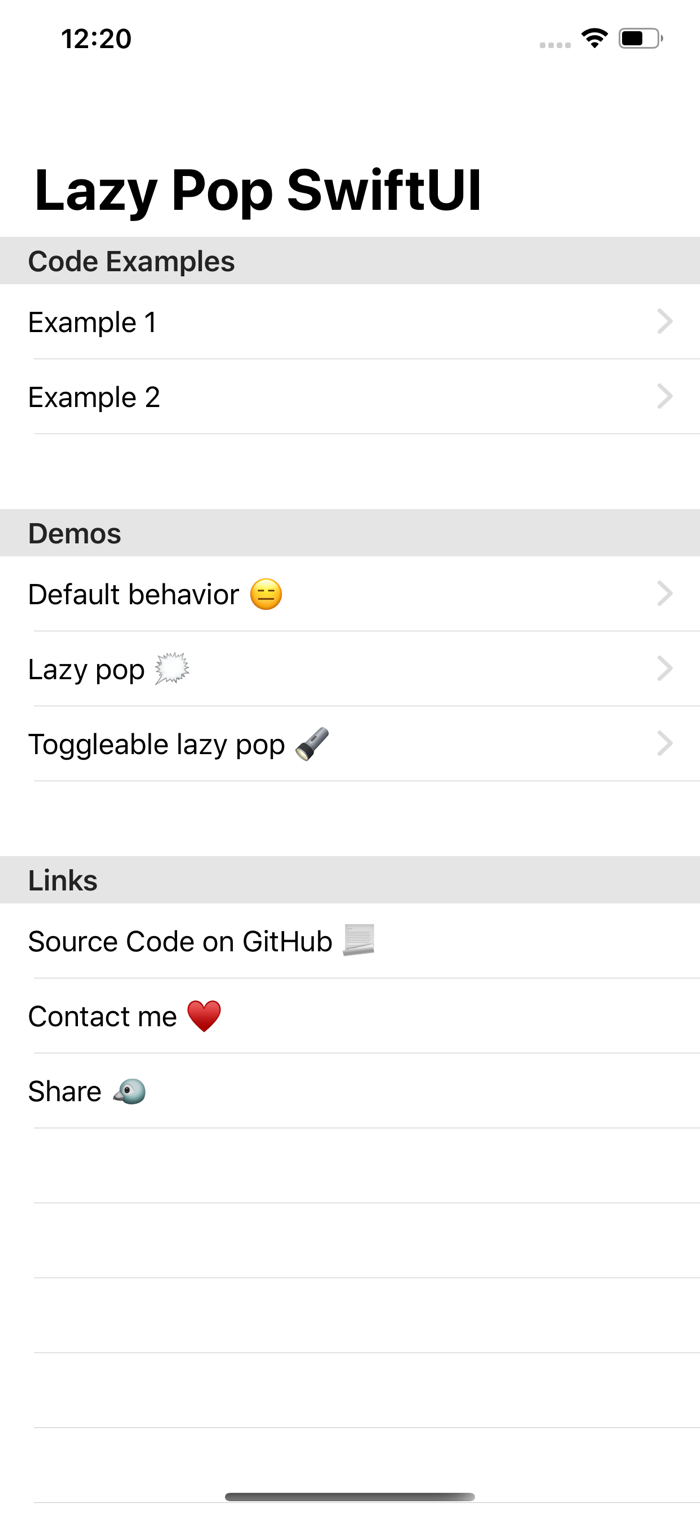 Lazy Pop SwiftUI Demo