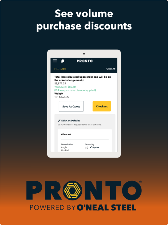 O’Neal Steel PRONTO® iPad screenshot 3 - Business app