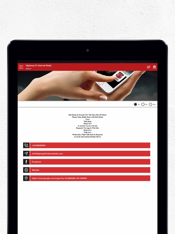 Highway 61 Internet Radio iPad screenshot 5 - Music app
