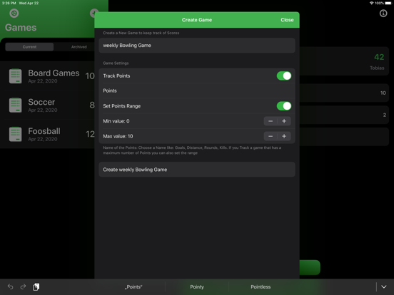 Score Tracking and Statistics iPad screenshot