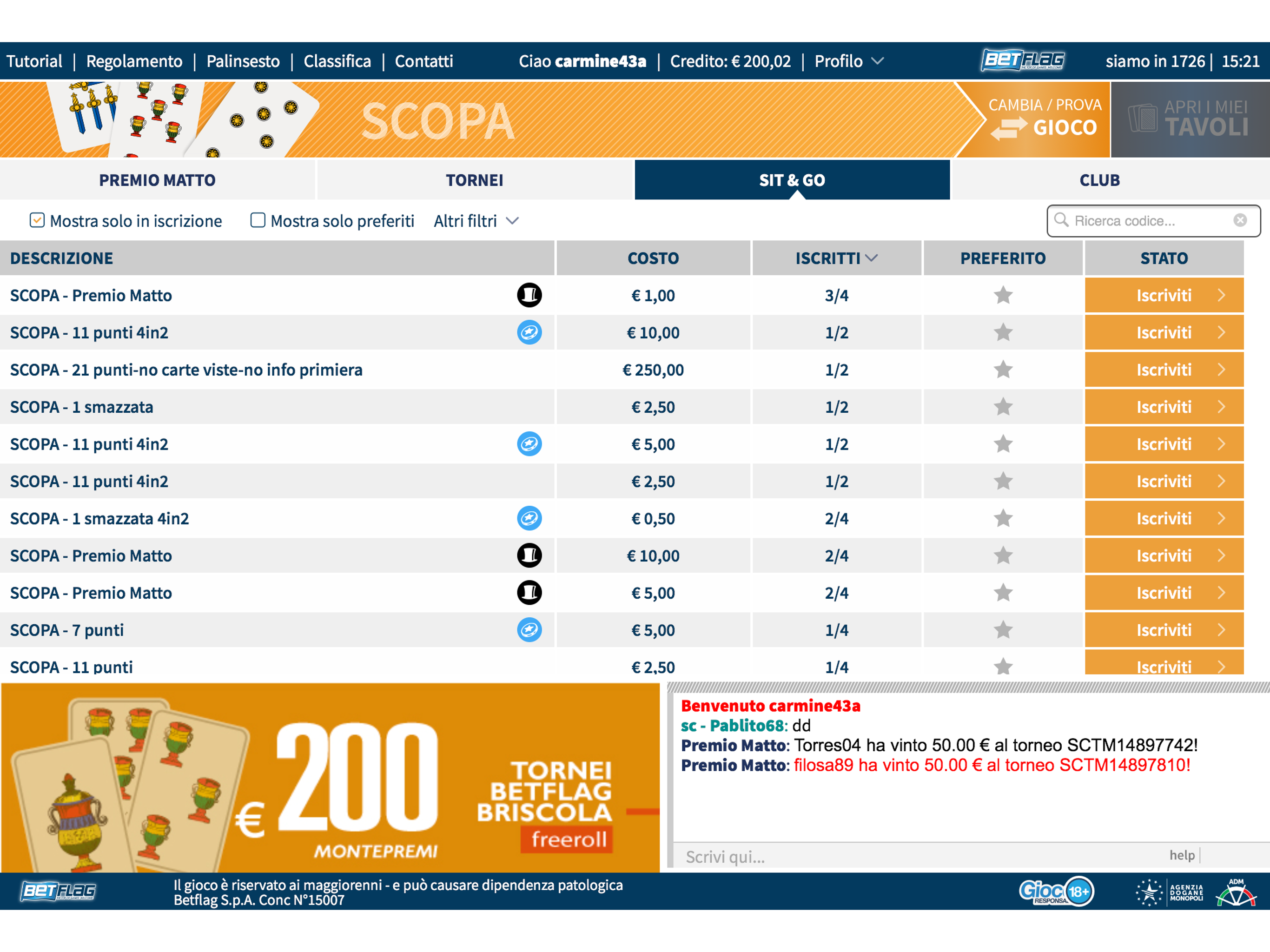 BetFlag: Giochi di Carte