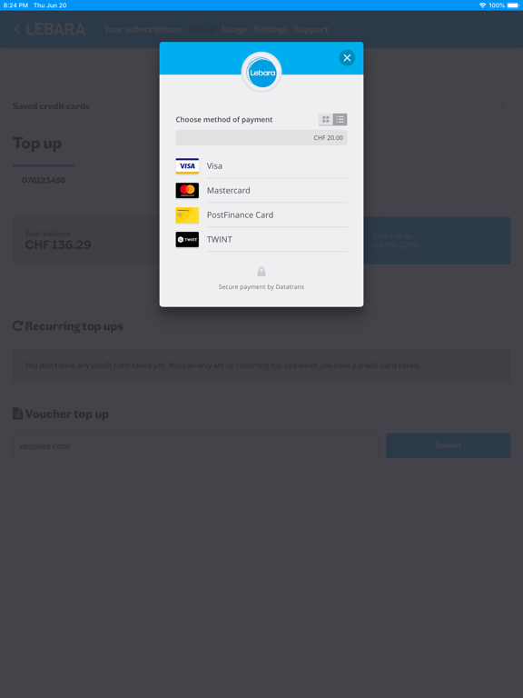 Lebara Switzerland iPad screenshot 3 - Utilities app