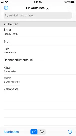 Screenshot von Einfache Einkaufsliste auf dem iPhone 1