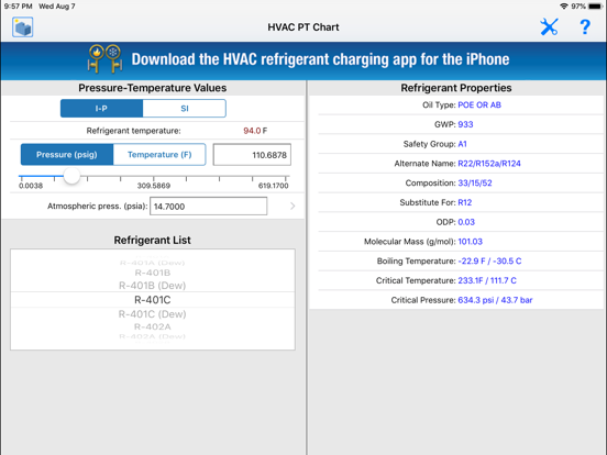 HVAC PT Chart iPad screenshot 4 - Productivity app