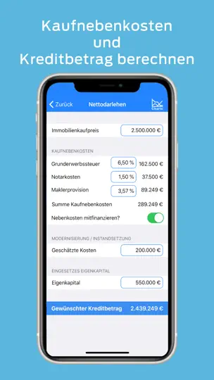 Screenshot von Hypothekenrechner HypoPlaner auf dem iPhone 9
