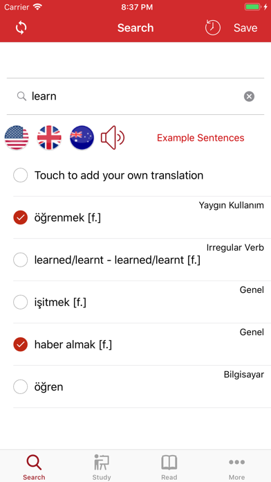 Tureng Vocabulary Notebook Screenshot