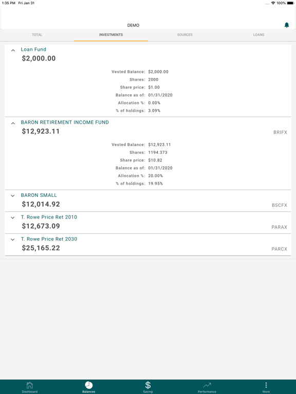 BeneSys Retire iPad screenshot