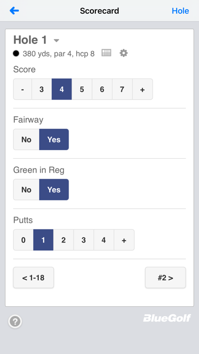 BlueGolf Scorecard Screenshot