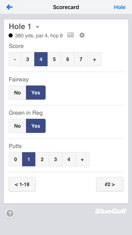 BlueGolf Scorecard