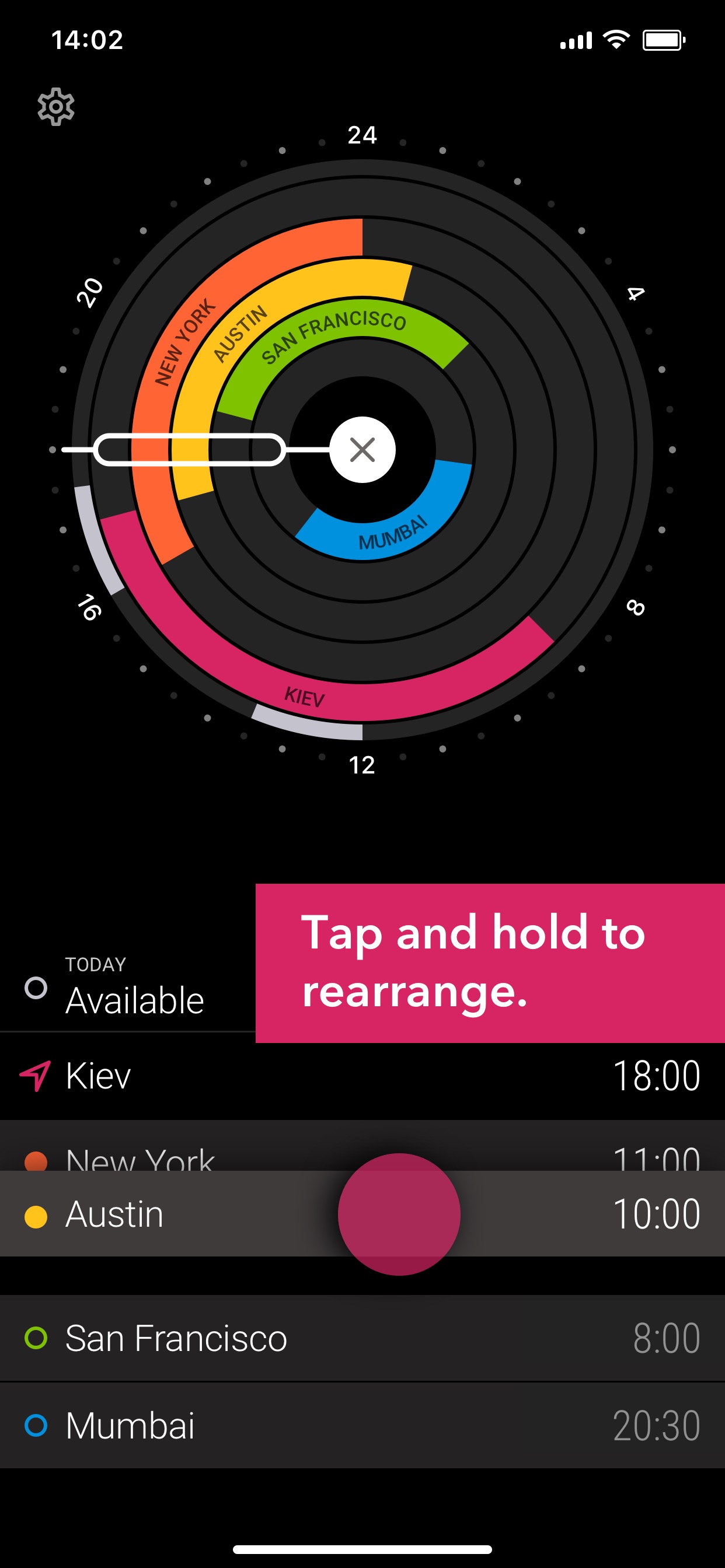 Tap and hold to rearrange.