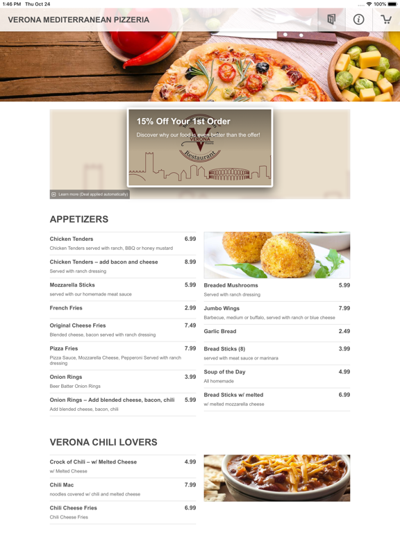 Verona Mediterranean Pizzeria iPad screenshot 3 - Food & Drink app