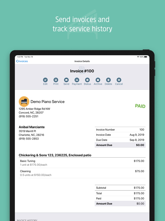 Gazelle: Piano Tech Software iPad screenshot 5 - Business app