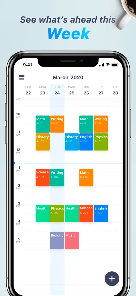Pocket Schedule Planner - Visualize the entire academic week with a clear grid display of classes, each distinguished by a unique color block and associated course details.
