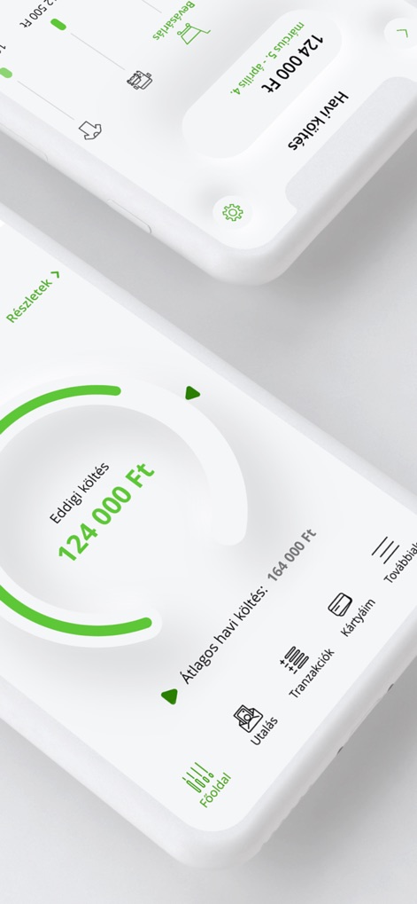 OTP Bank HU - Users can monitor their current spending with a dynamic progress circle and instantly compare it to their average monthly expenditure via the intuitive expense tracker.