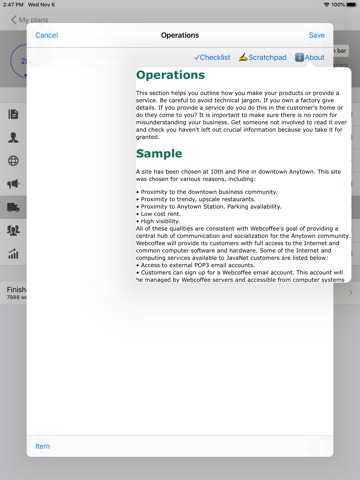 Business Plan iPad screenshot