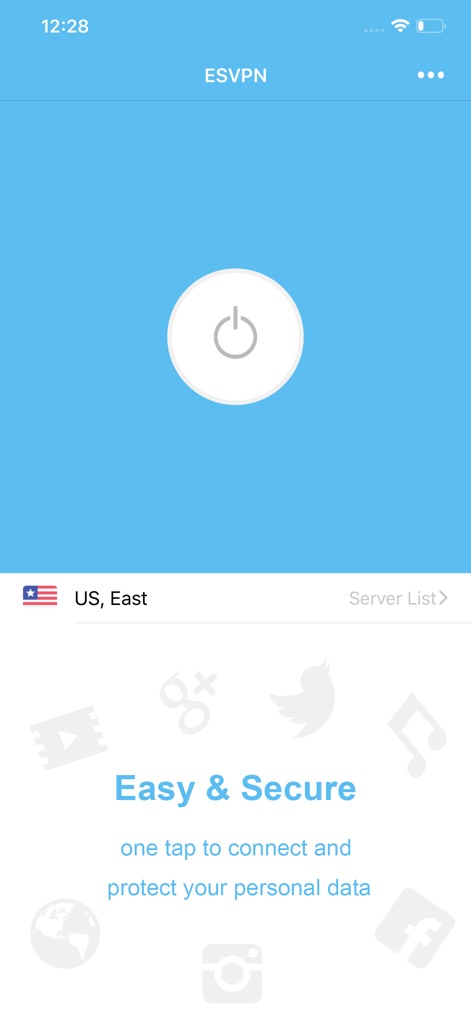 VPN Proxy -Unlimited Super VPN - See how the app features a prominent one-tap connect power button for instant security and clearly displays the current server location for immediate clarity.