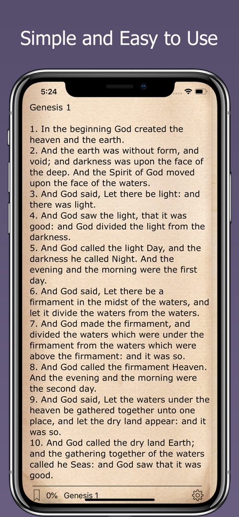 Holy Bible for Daily Reading - La aplicación presenta un diseño minimalista con texto de lectura fácil, permitiendo a los usuarios centrarse en el pasaje bíblico sin distracciones, realzado por su tipografía legible y el espaciado adecuado entre líneas.