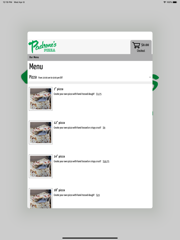 Padrone's Pizza iPad screenshot 2 - Food & Drink app