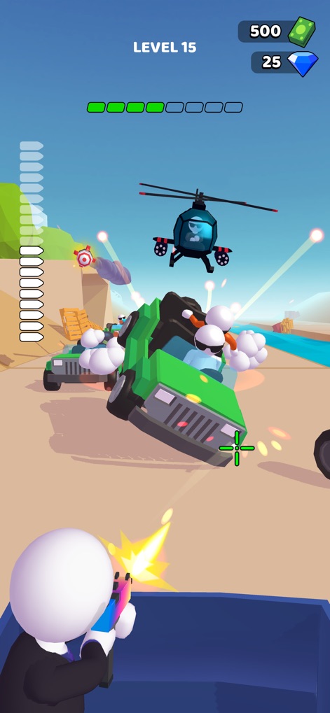 Rage Road - Car Shooting - Discover the varied enemy types, including an attacking helicopter, and the visual effects of an exploding enemy vehicle during combat.