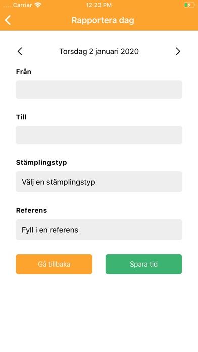 Infranord Tidrapportering Screenshot