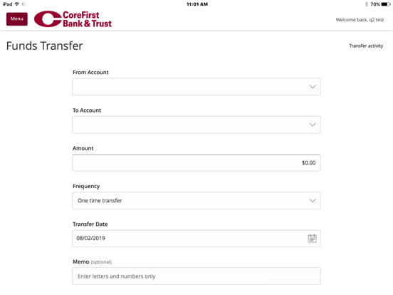 CoreFirst Bank Mobile App iPad screenshot 3 - Finance app