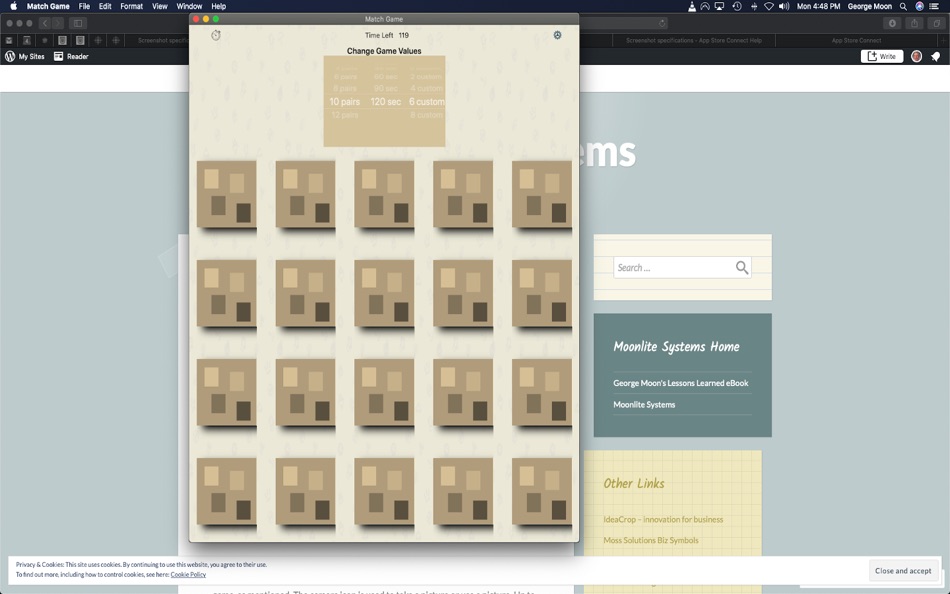 #2. Match Game allowing User Cards (macOS) By: George Moon