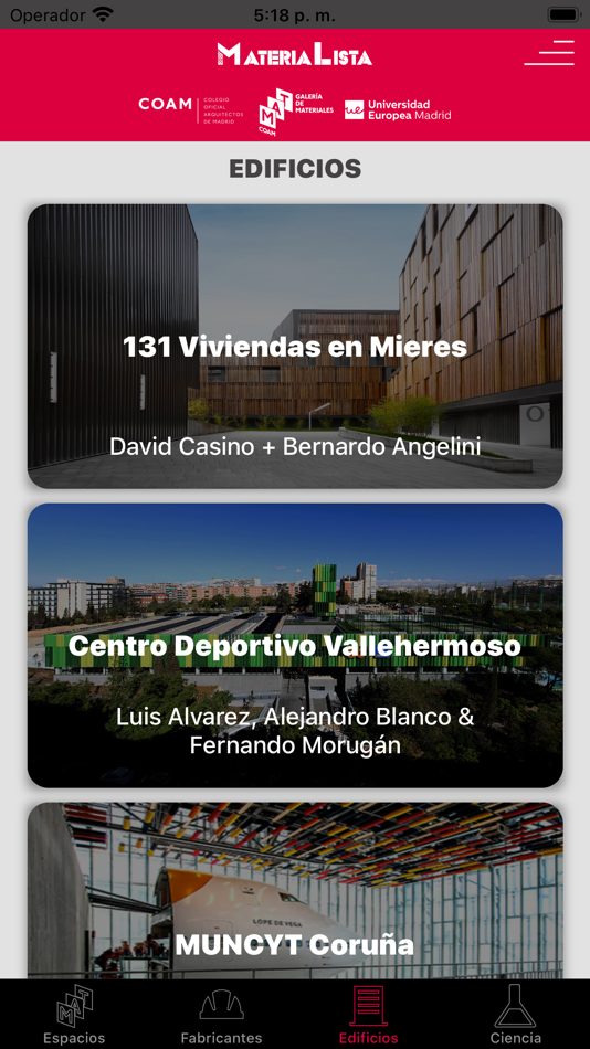 #3. Materialista (iOS) Podle: Colegio Oficial de Arquitectos de Madrid