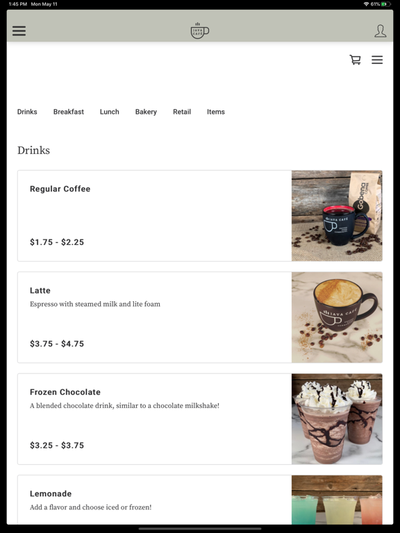 Java Café iPad screenshot 3 - Business app