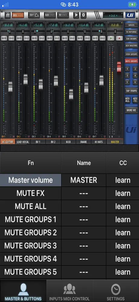 Ui MIDI mixer