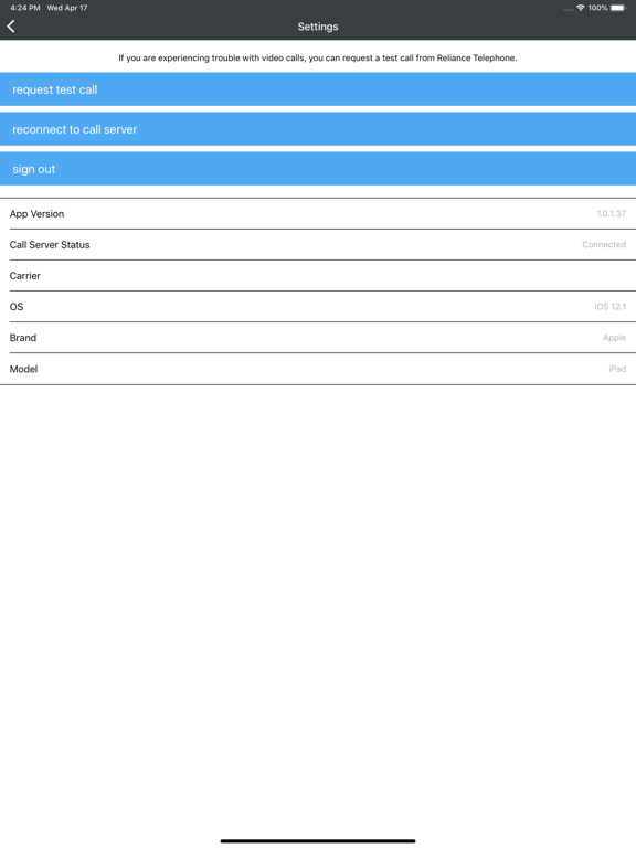 Reliance Connect iPad screenshot