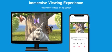 EZCast - La aplicación permite una experiencia de visualización amplificada, reproduciendo videos móviles en una pantalla grande de TV mientras el dispositivo móvil muestra los controles de reproducción y la barra de progreso.