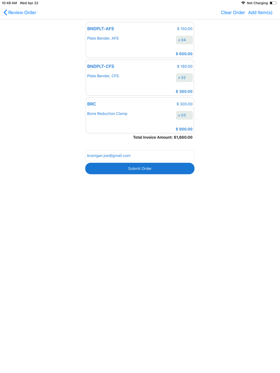 TriMedOrdering iPad screenshot 1 - Business app