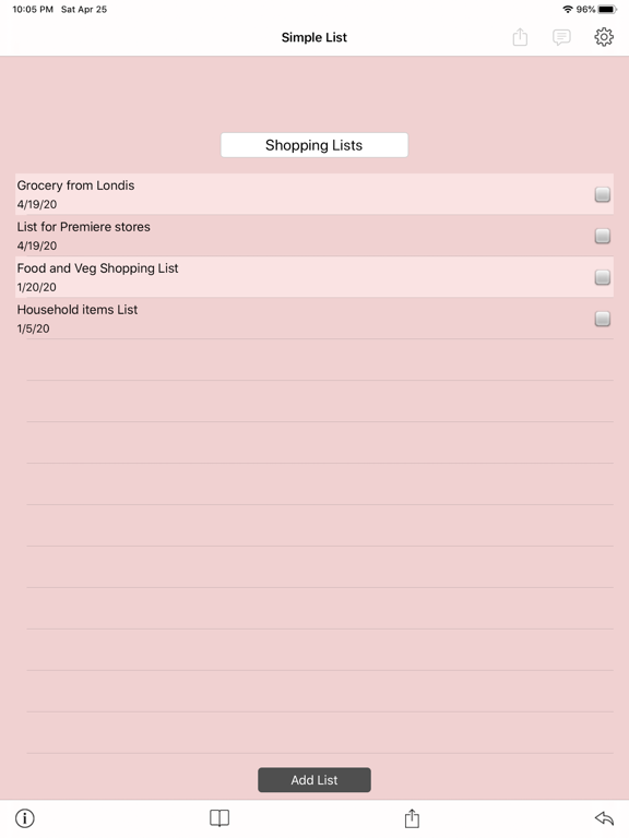 Simple List iPad screenshot 1 - Productivity app
