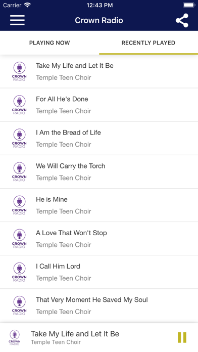 Crown Radio iPhone screenshot 2 - Music app