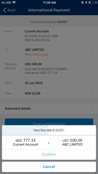 BNZ Mobile Business Banking Screenshot