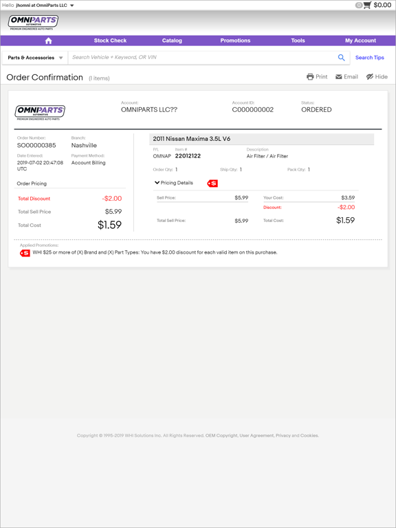 Omniparts Automotive iPad screenshot 5 - Shopping app