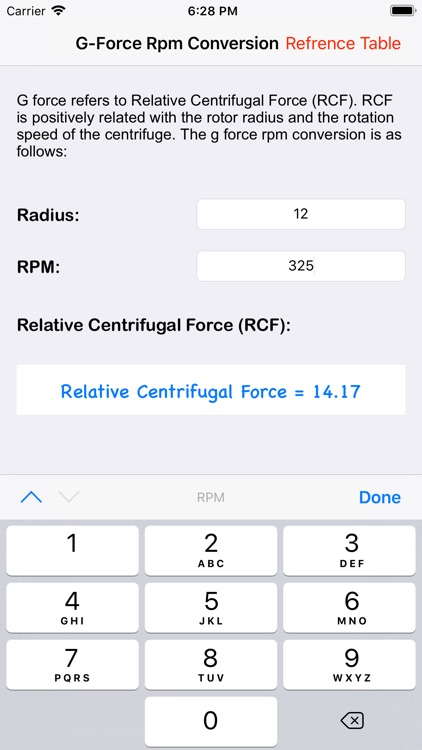 Gforce RPM conversion