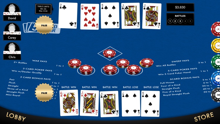 5 Card War Table Game