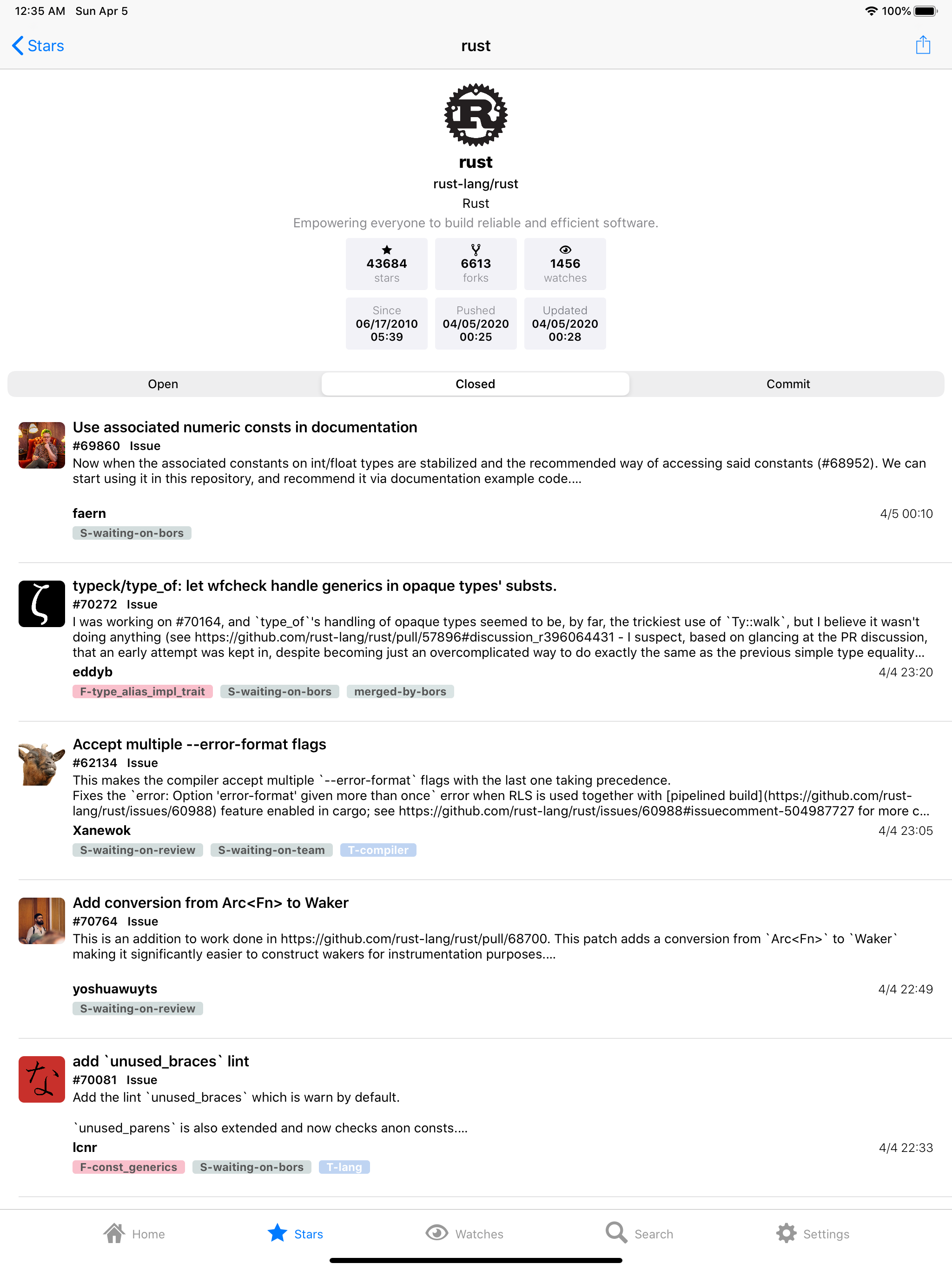 Repository Stream for GitHub