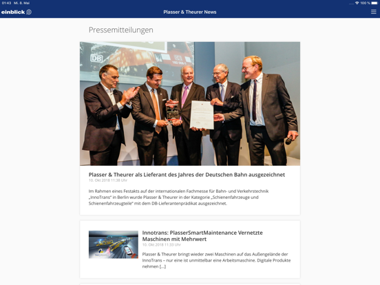 einblick by Plasser & Theurer iPad screenshot 1 - Social Networking app