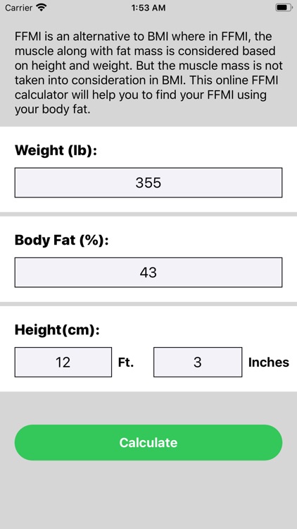 Fat Free Mass Index Calc by Jane G Price