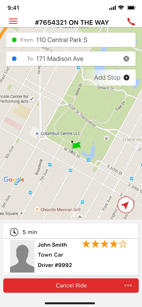 Bee Bee Car Service - The live tracking feature displays the driver's current location on the map and provides essential driver details, alongside a clear 'Cancel Ride' button for full control.