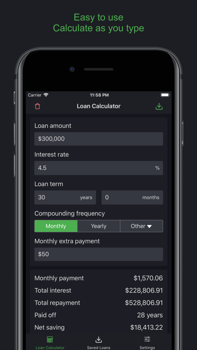Easy loan calculator: mortgage Screenshot
