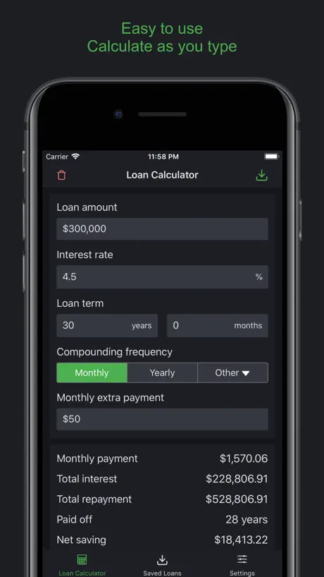 Easy loan calculator: mortgage
