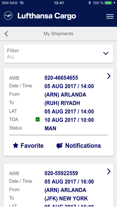 Lufthansa Cargo eServices Screenshot